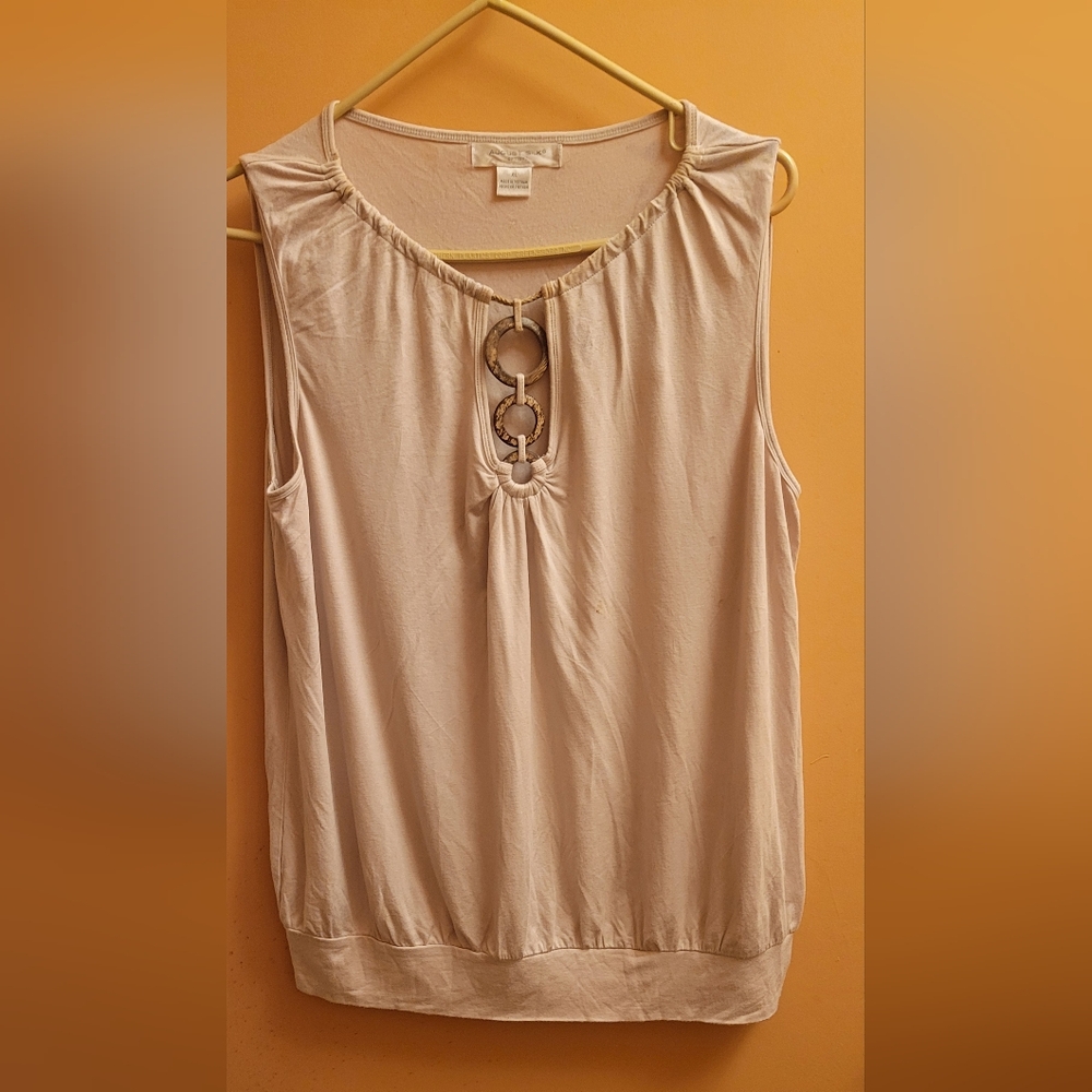 August Silk Sexy Tan Top With Wooden  Details